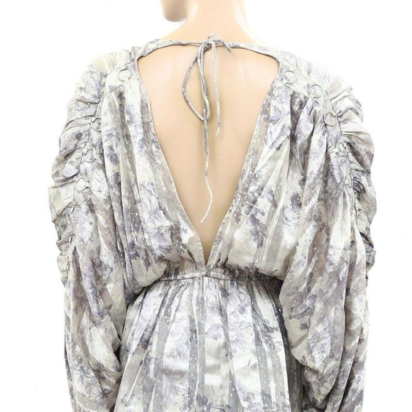 Asos Design Floral Printed Blouse Top Ruched Wrap Volume Sleeves S New - Picture 4 of 5